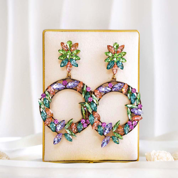 Coral Hue Oversize Crystal Earrings