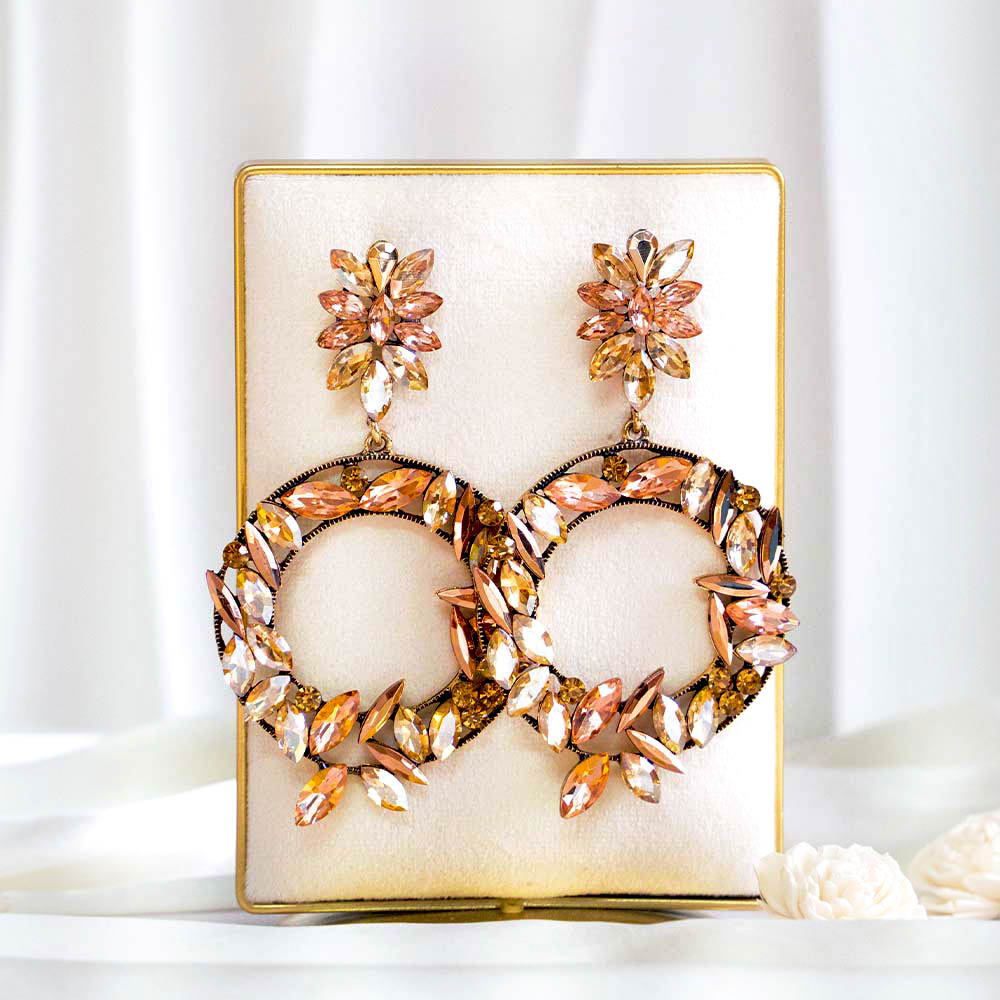 Coral Hue Oversize Crystal Earrings