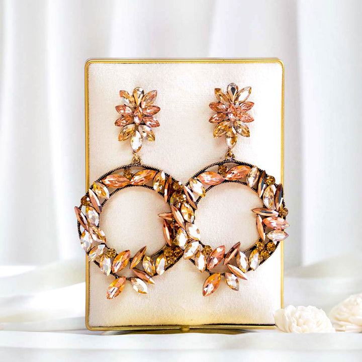 Coral Hue Oversize Crystal Earrings
