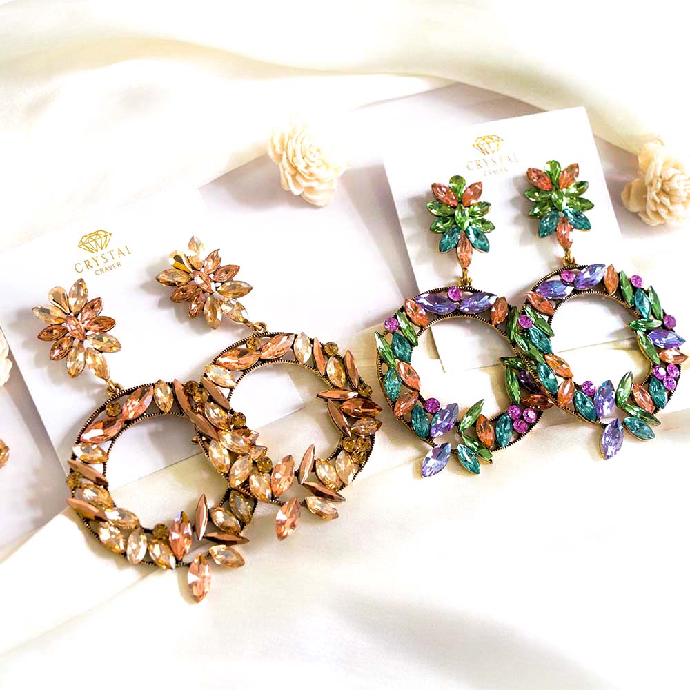 Coral Hue Oversize Crystal Earrings