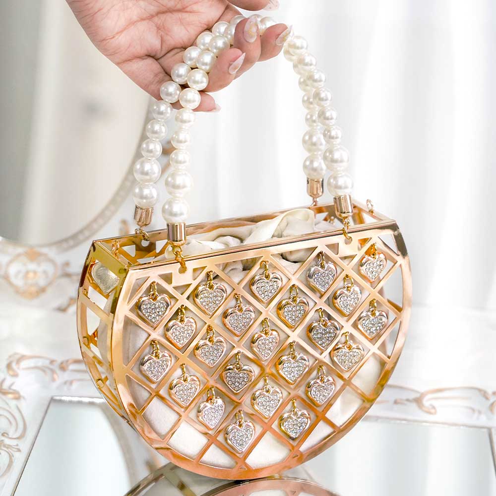 Heart Tassel Crystal Handbag