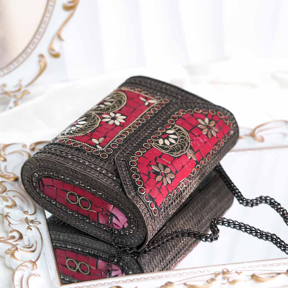 Pink Oxidized Ethnic Bag
