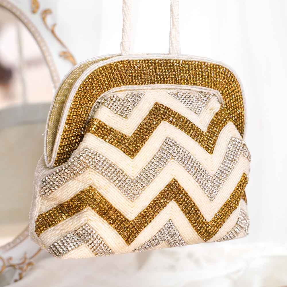 White & Gold Embellished Bag