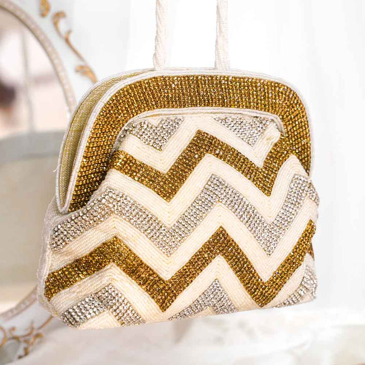 White & Gold Embellished Bag