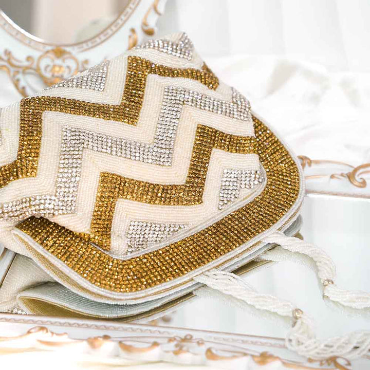 White & Gold Embellished Bag