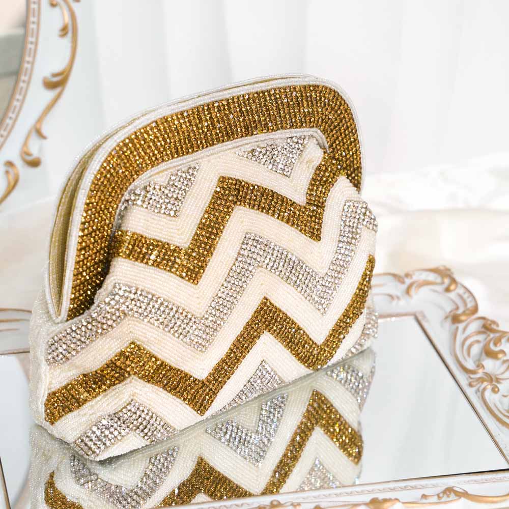 White & Gold Embellished Bag