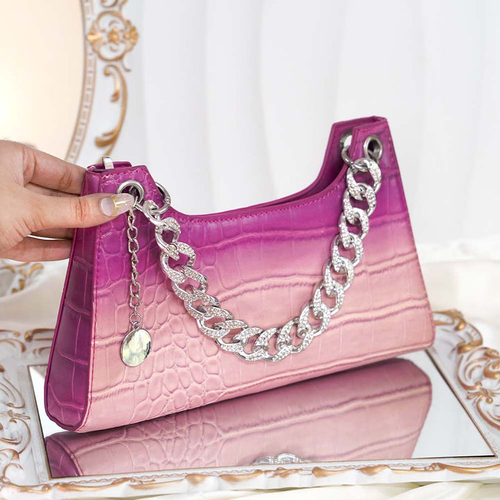 Sleek Handbag With Diamond Cuban Chain