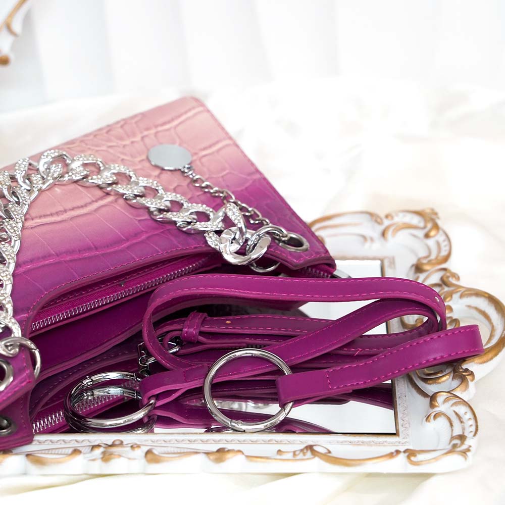 Sleek Handbag With Diamond Cuban Chain