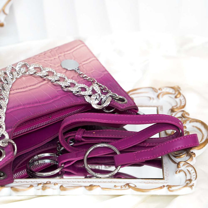 Sleek Handbag With Diamond Cuban Chain