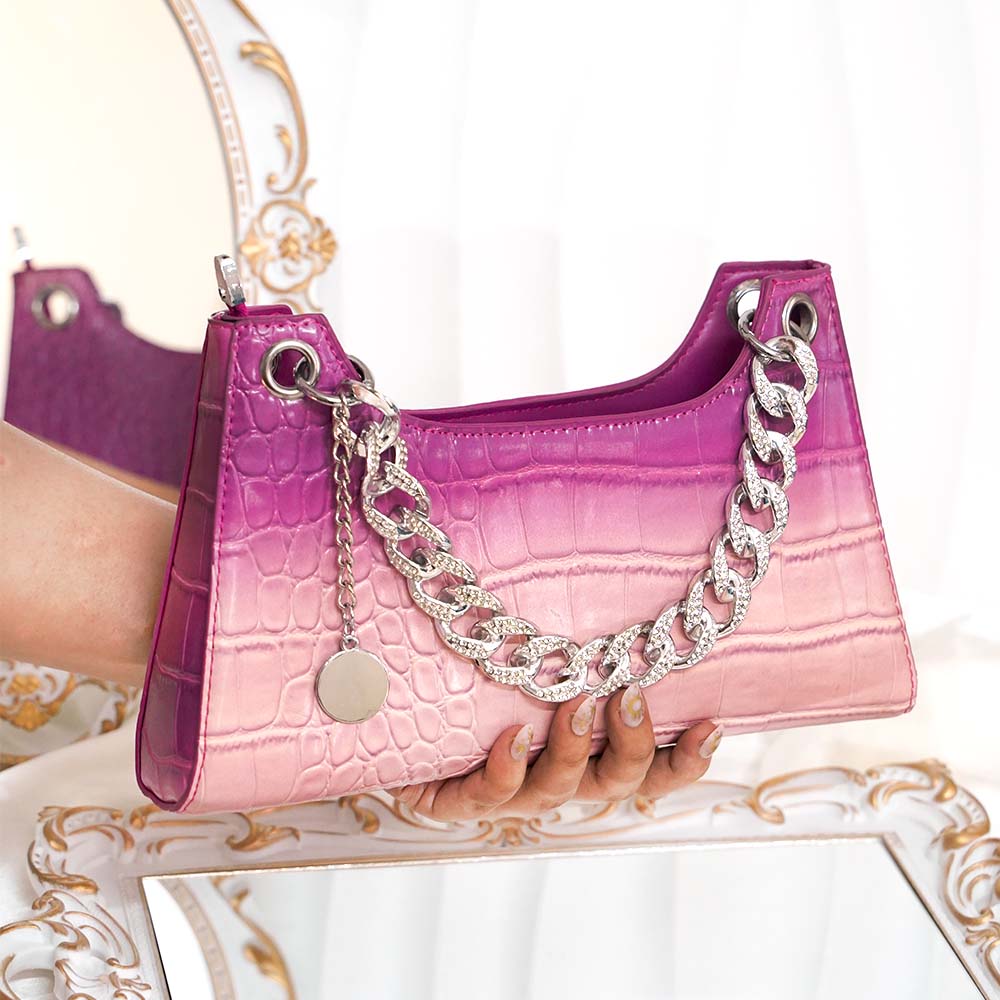 Sleek Handbag With Diamond Cuban Chain