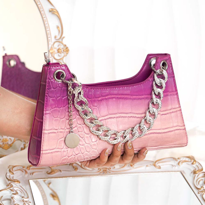 Sleek Handbag With Diamond Cuban Chain