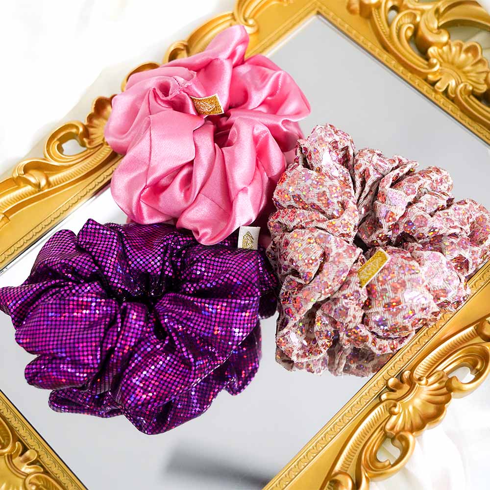 Pretty Pink Holographic Scrunchies Set Of 3