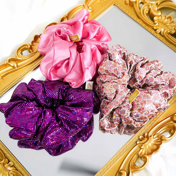 Pretty Pink Holographic Scrunchies Set Of 3