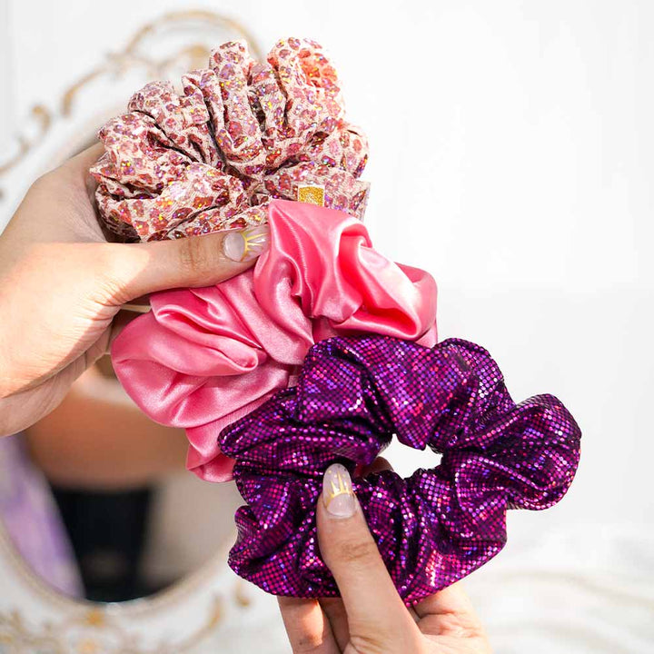 Pretty Pink Holographic Scrunchies Set Of 3