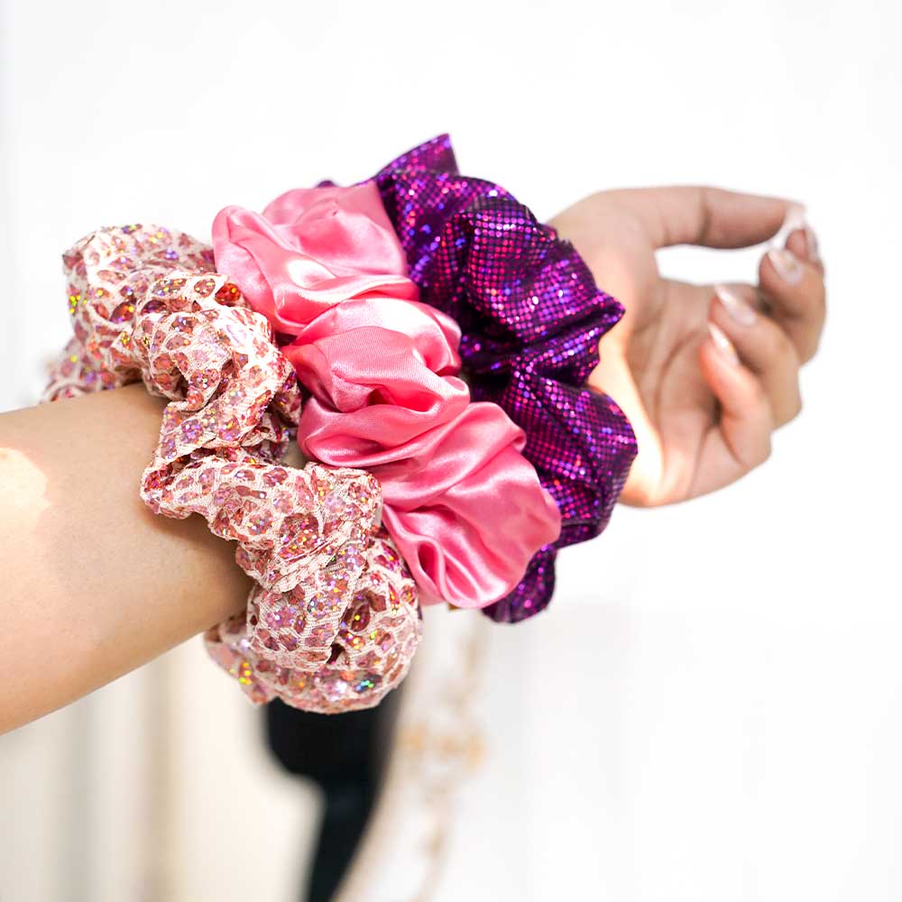Pretty Pink Holographic Scrunchies Set Of 3