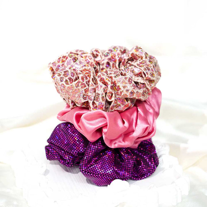 Pretty Pink Holographic Scrunchies Set Of 3