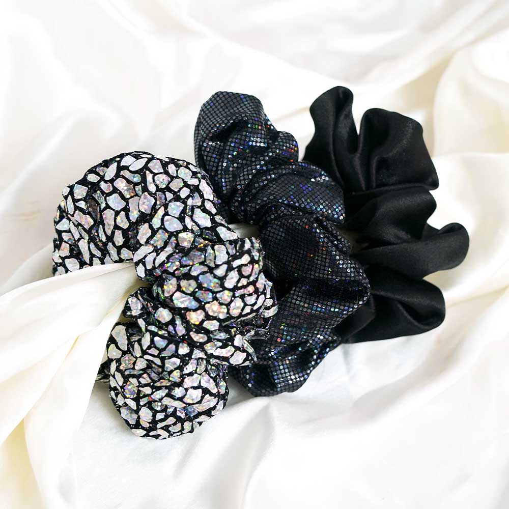 Black Tonic Holographic Scrunchie Set Of 3