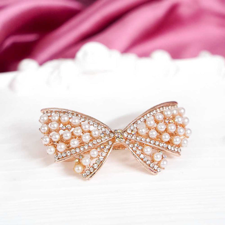 Bow Pearl Beaded Hair Clip