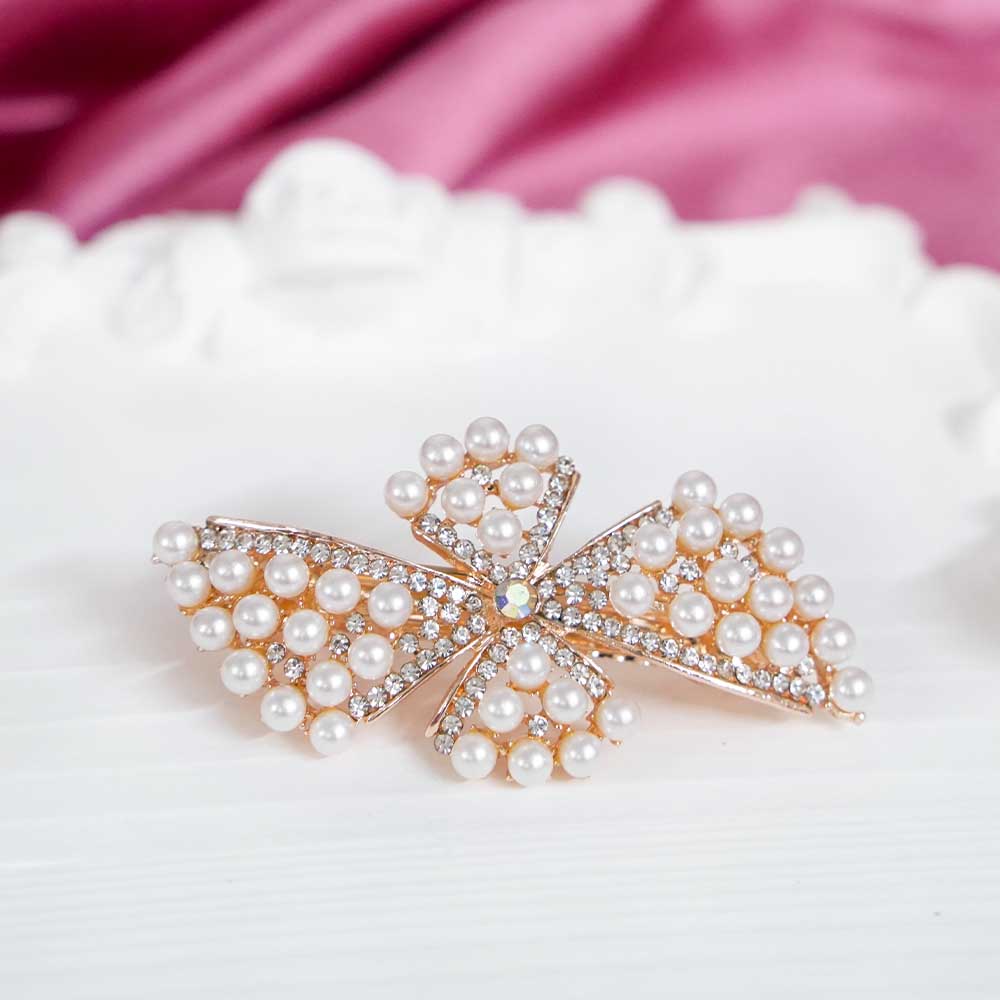 Bow Pearl Beaded Hair Clip