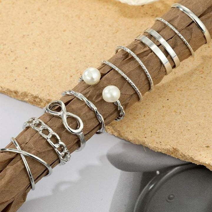 Sleek Pearl Gold Plated Rings Set