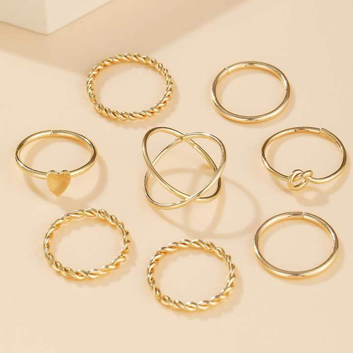 Set Of 8 Thin Layer Knot Rings