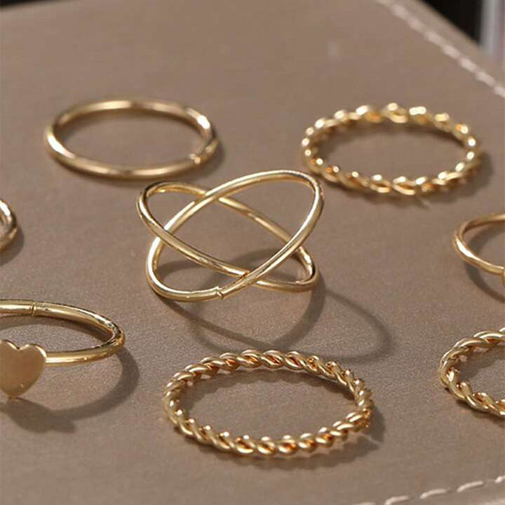 Set Of 8 Thin Layer Knot Rings