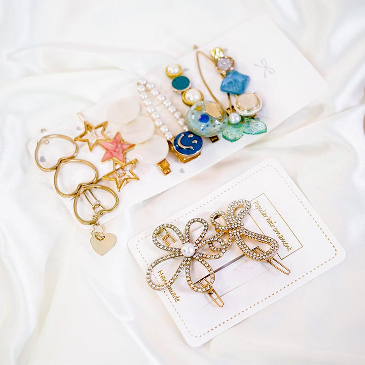 Set Of 9 Blue & Gold Hair Clip Set