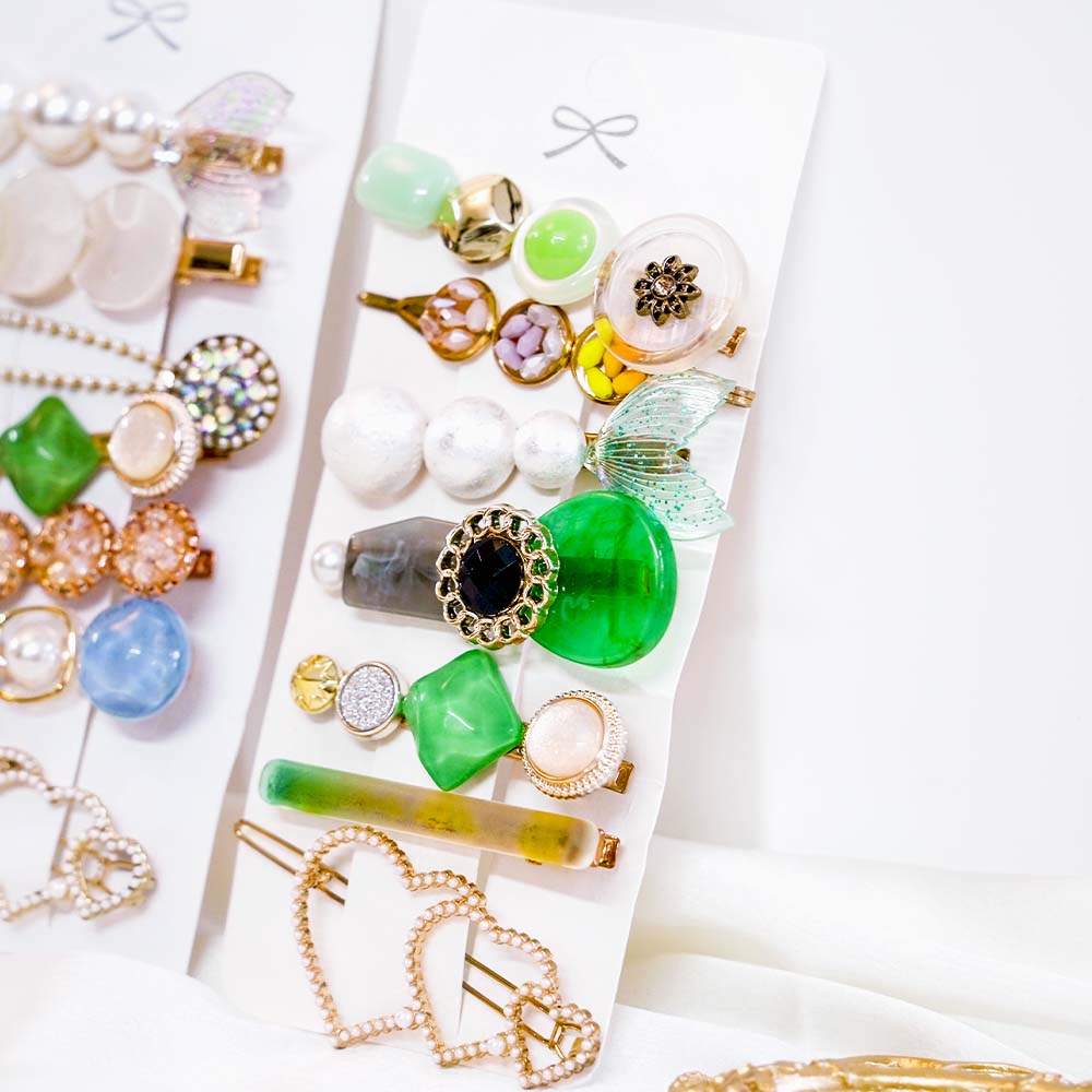 Set Of 14 Jade Green Hair Clip Set