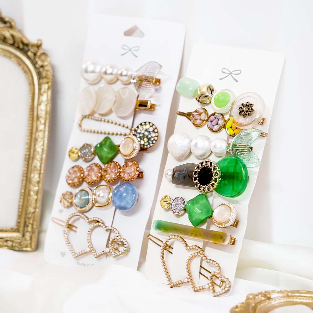 Set Of 14 Jade Green Hair Clip Set