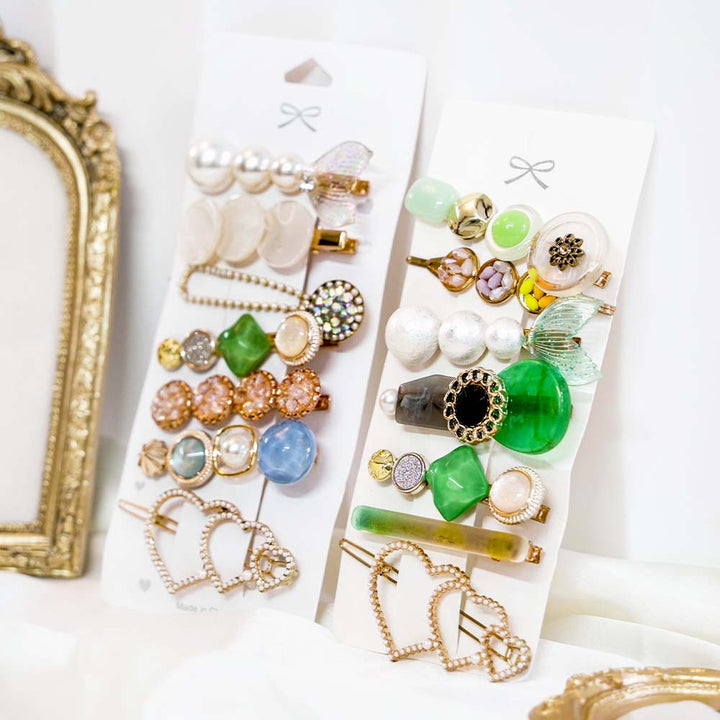 Set Of 14 Jade Green Hair Clip Set