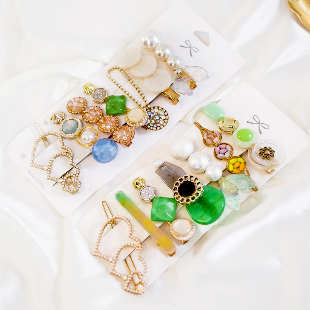 Set Of 14 Jade Green Hair Clip Set