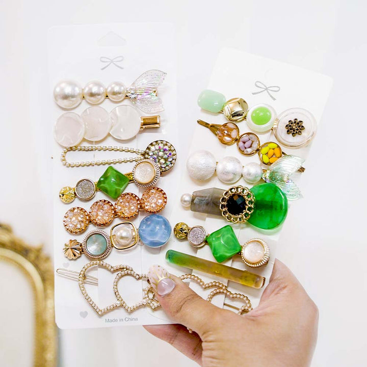 Set Of 14 Jade Green Hair Clip Set