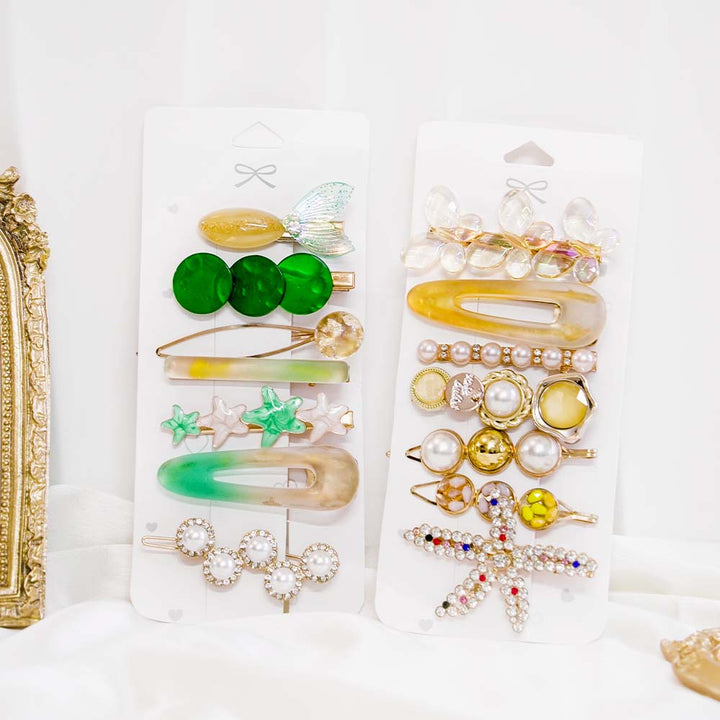 Set Of 14 Amber Art Yellow Hair Clip Set