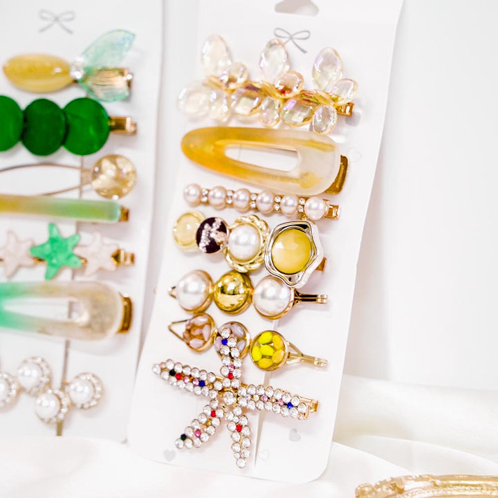 Set Of 14 Amber Art Yellow Hair Clip Set