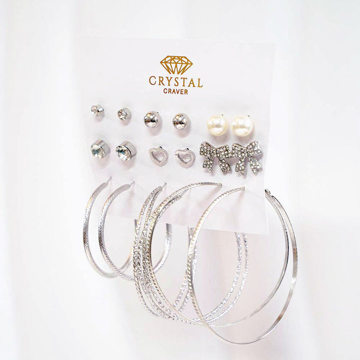 Crystal Glam Hoop Earring Set Of 9