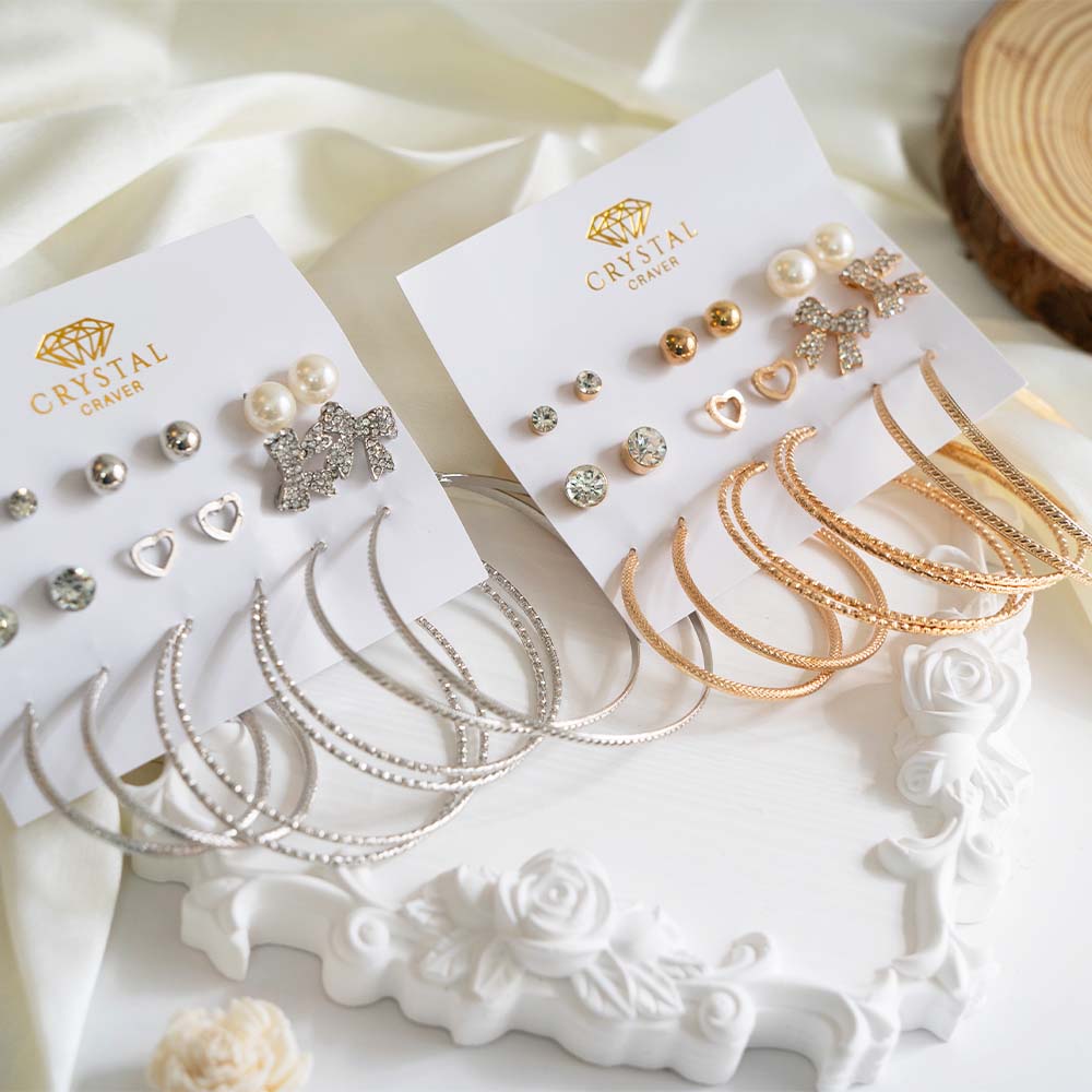 Crystal Glam Hoop Earring Set Of 9