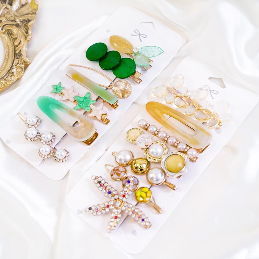 Set Of 14 Amber Art Yellow Hair Clip Set