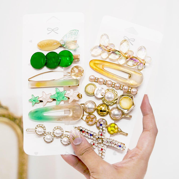 Set Of 14 Amber Art Yellow Hair Clip Set