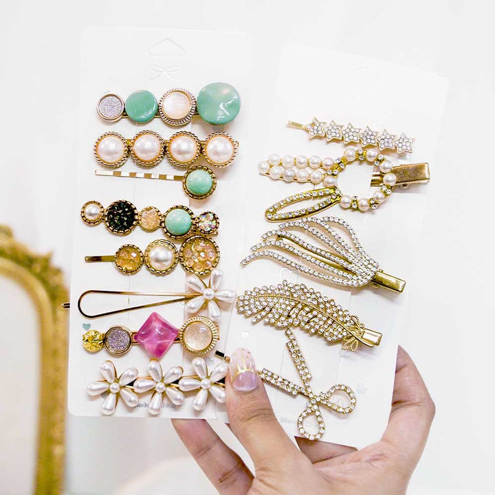 Set Of 13 Blue Macaroon Hair Clip Set