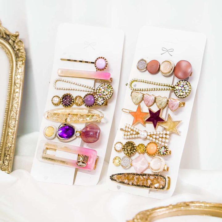 Set Of 15 Candy Pink Coral Hair Clip Set