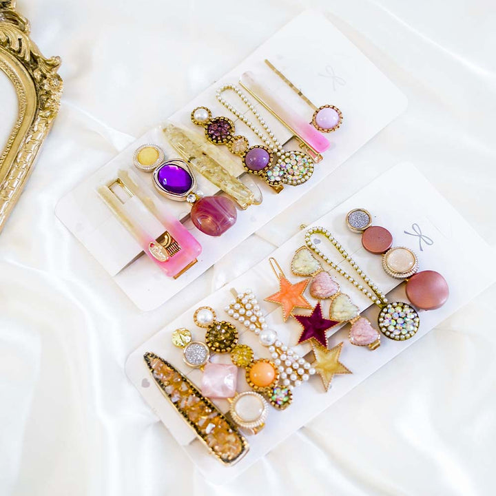 Set Of 15 Candy Pink Coral Hair Clip Set