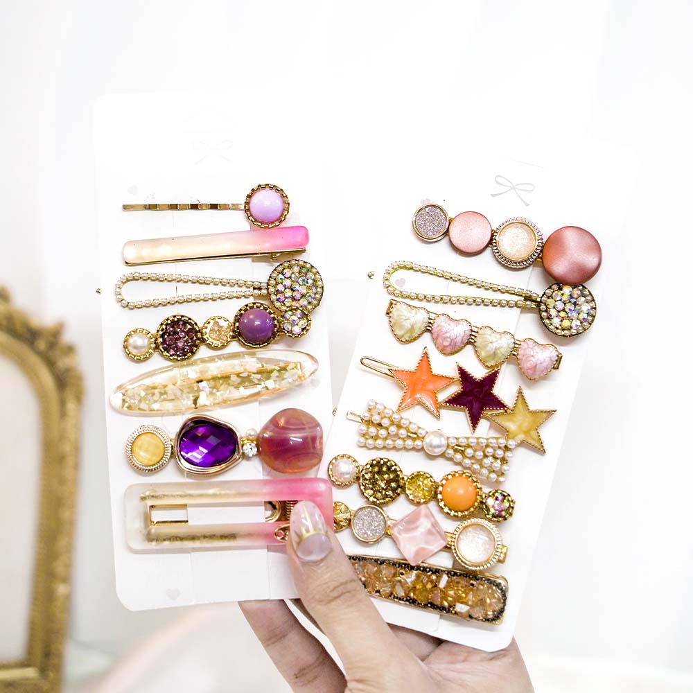 Set Of 15 Candy Pink Coral Hair Clip Set