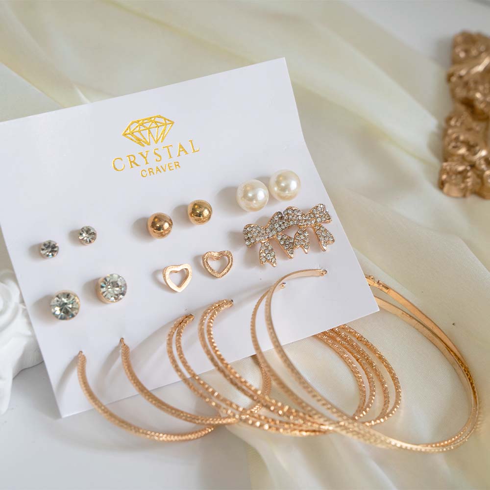 Crystal Glam Hoop Earring Set Of 9