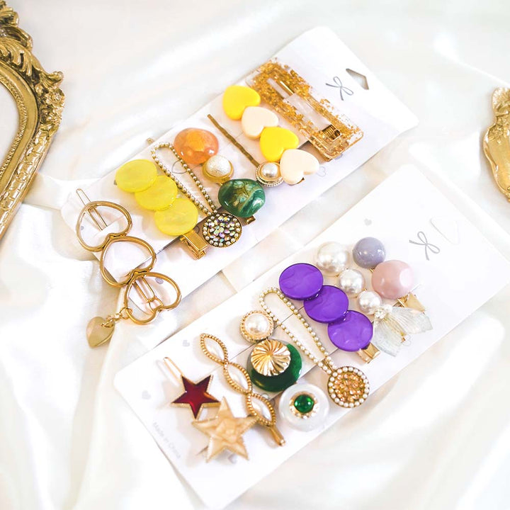 Set Of 7 Sunset Charm Hair Clip Set