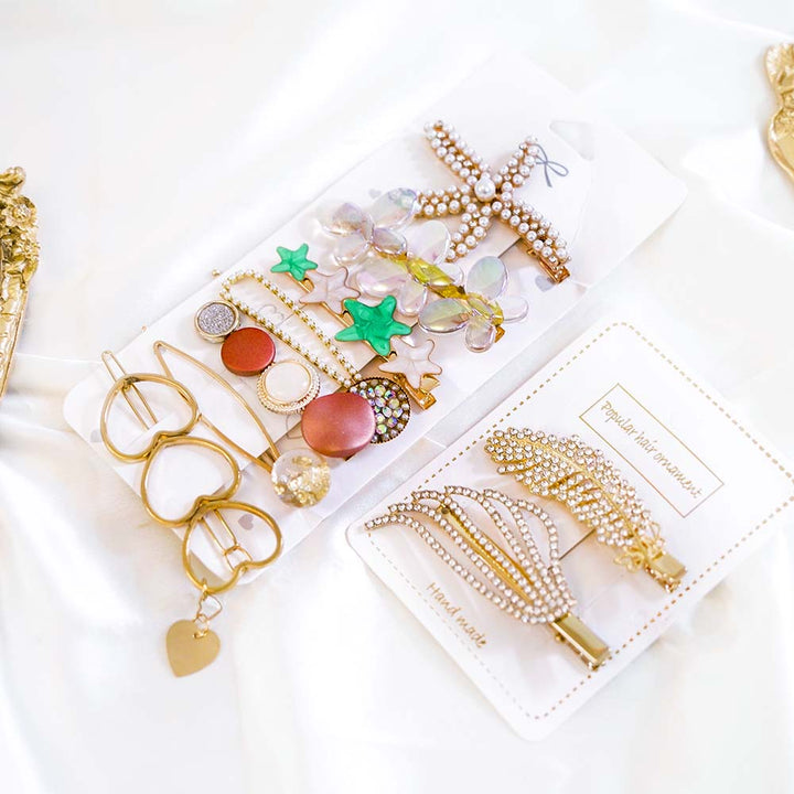 Set Of 9 Luxe Gold Star Hair Clip Set