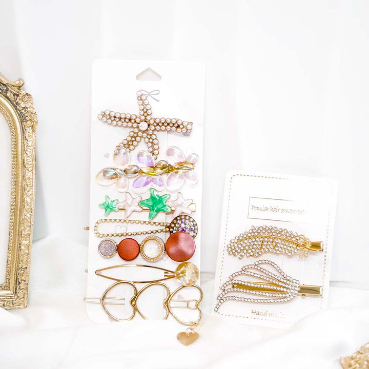 Set Of 9 Luxe Gold Star Hair Clip Set