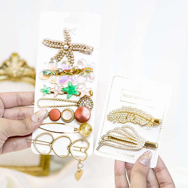 Set Of 9 Luxe Gold Star Hair Clip Set