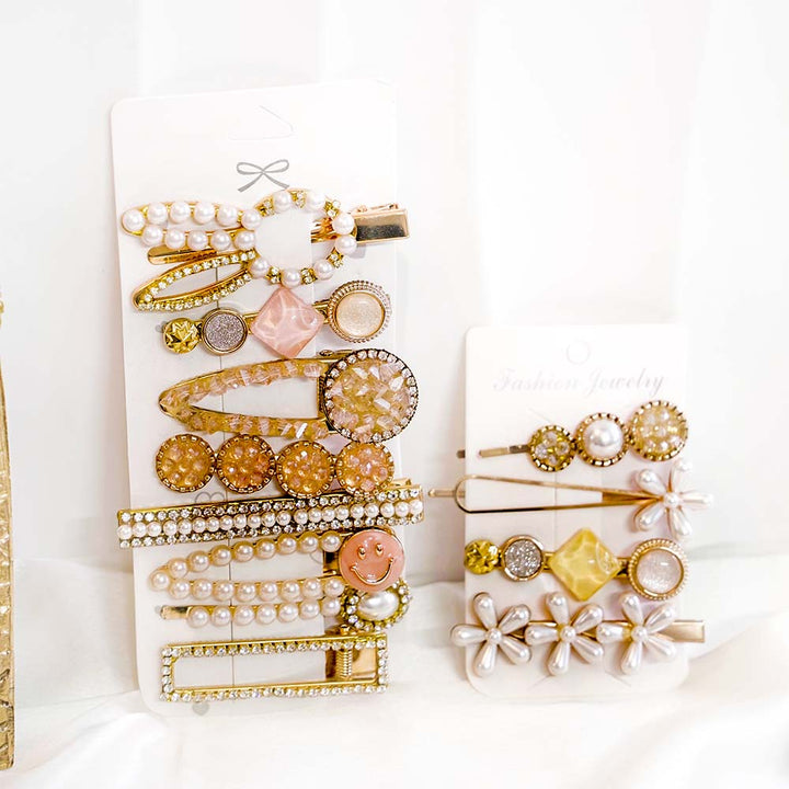 Set Of 12 Pretty Peach Crystal Hair Clip Set