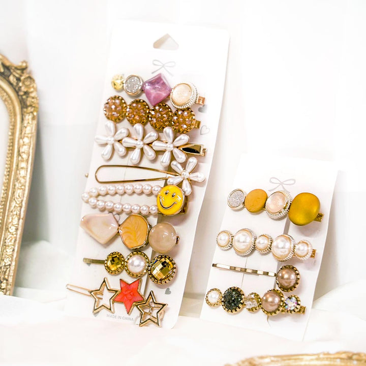 Set Of 12 Yellow Coral Hair Clip Set