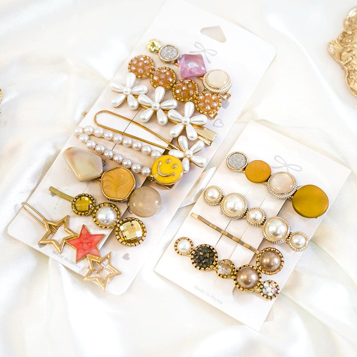 Set Of 12 Yellow Coral Hair Clip Set